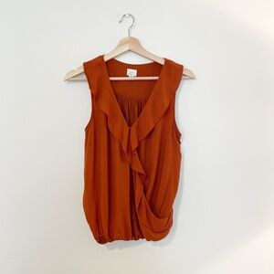 A New Day • Burnt Orange Sleeveless Faux Wrap Top